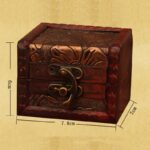 Buddha Stones Retro Small Square Wood Jewelry Box Lotus Grass Flower Grape Copper Coin Daffodil Jewelry Storage Box Jewelry Box BS 6