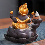 Buddha Stones Ganesh Elephant Purple Clay Backflow Smoke Fountain Protection Incense Burner Incense Burner BS 2