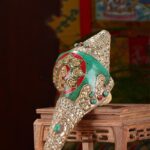 Buddha Stones Tibetan Handmade Engraved Shankha Double Dorje Buddha Conch Shell Wealth Positive Decoration Decorations BS 11