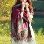 Buddha Stones Tibetan Vine Leaves Pattern Design Shawl Cozy Travel Scarf Wrap Tibetan Shawl BS 14