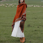 Buddha Stones Tibetan Shawl Border Small Floral Flower Hooded Cloak Winter Cozy Travel Scarf Wrap Tibetan Shawl BS 6