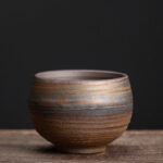 Buddha Stones Simple Brown Striped Texture Ceramic Teacup Kung Fu Tea Cup Bowl Cup BS Small Bowl 60ml