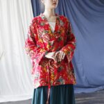 Buddha Stones Ethnic Style Northeast Red Flower Peony Print Cotton Linen Lace Up Jacket 24