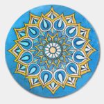 Buddha Stones Tibetan Lotus Mandala Enlightenment Foldable Natural Rubber Yoga Mat Decoration Yoga Mat buddhastoneshop 1400*1400*1mm Blue Yellow Mandala