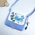 Buddha Stones Embroidered Camellia Epiphyllum Gardenia Sakura Flowers Crossbody Bag Shoulder Bag Cellphone Bag Crossbody Bag BS Sky Blue Magnolia 23*19*3.5cm