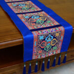 Buddha Stones Prayer Altar Mat Man-Bcu Kalachakra Endless Knot Vajra Tibetan Auspicious Symbols Tassels Table Runner Prayer Altar BS Vajra Blue 190*33cm