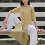 Buddha Stones 2Pcs V-neck Embroidery Yoga Clothing Zen Meditation Cotton Linen Top Pants Women's Set Clothes BS 14