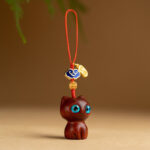 Buddha Stones Small Leaf Red Sandalwood Ebony Wood Lucky Cat Protection Key Chain Phone Hanging Decoration Key Chain BS Small Leaf Red Sandalwood Cat Phone Hanging Decoration
