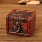 Buddha Stones Retro Small Square Wood Jewelry Box Lotus Grass Flower Grape Copper Coin Daffodil Jewelry Storage Box Jewelry Box BS Grape Leaf 8*6.5*6cm