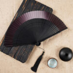 Buddha Stones Solid Color Gradient Hollow Engraved Handheld Bamboo Folding Fan Folding Fan BS Brown Gradient 21.5cm