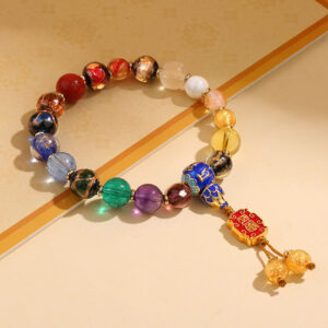 Buddha Stones Tibetan Colorful Incense Ash Liuli Glass Bead Om Mani Padme Hum Dorje Vajra 18 Beads Wrist Mala Wrist Mala BS Liuli Glass Bead Om Mani Padme Hum