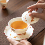 Buddha Stones White Porcelain Flowers Ceramic Gaiwan Sancai Teacup Kung Fu Tea Cup And Saucer With Lid Cup BS 3