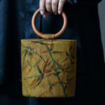 Buddha Stones Bamboo Leaf Butterfly Cherry Blossom Persimmon Wood Handle Handbag Handbags BS 6
