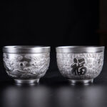 Buddha Stones Fu Character Dragon Phoenix Horse Koi Fish Silver Gilding Ceramic Teacup Kung Fu Tea Cup Cup BS 6