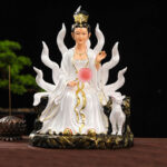 Buddha Stones Nine Tailed Fox Fairy Luck Protection Resin Home Decoration Decorations BS White Female Nine-Tailed Fox