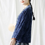 Buddha Stones Flower Jacquard V-Neck Long Sleeve Jacket 19