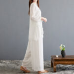 Buddha Stones 2Pcs Frog-Button Long Sleeve Shirt Wide Leg Pants Meditation Cotton Linen Clothing Women's Meditation Cloth BS 2
