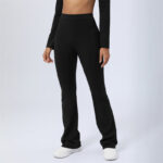Buddha Stones Long Sleeve Backless Strap Top Bra Flare Pants Fitness Yoga Outfit 2-Piece Outfit BS Black Pants US8/10/XL