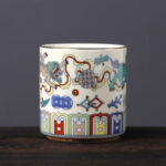 Buddha Stones Vintage Plum Blossom Pine Bamboo Phoenix Kirin Lion Dancing Ceramic Teacup Tea Cups Cup BS Kirin(6.1cm*6.5cm*130ml)