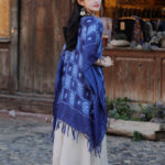 Buddha Stones Blue Color Block Plaid Shawl Tassels Soft Pullover 90*95cm 4