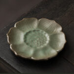 Buddha Stones Vintage Lotus Flower Ceramic Cup Mat Pad Tea Cup Coaster Kung Fu Tea Mat Cup Mat BS Green 10.5*1.7cm