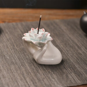 Buddha Stones Small Ceramic Lotus Hand Healing Meditation Incense Burner Decoration Incense Burner BS Lotus Hand