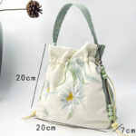 Buddha Stones Embroidered Butterfly Lotus Magnolia Cotton Linen Tote Crossbody Bag Shoulder Bag Handbag Crossbody Bag BS 18