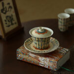Buddha Stones Dunhuang Color Thousand Buddhas Flying Apsaras Pattern Gaiwan Teacup Kung Fu Tea Cup With Lid Cup BS 2