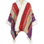 Buddha Stones Tibetan Multicolored Striped Shawl Winter Cozy Travel Scarf Wrap Tibetan Shawl BS Red Beige Rose Red