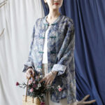 Buddha Stones Birds Flowers Geometry Frog-Button Long Sleeve Ramie Linen Jacket Shirt 19