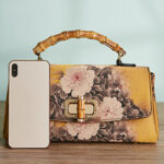 Buddha Stones Flower Pattern Bamboo Handle Metal Chain Crossbody Bag Handbags Crossbody Bag&Handbags BS 4