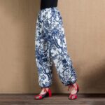Buddha Stones Blue Tree Flowers Print Harem Pants With Pockets Women's Harem Pants BS 1