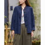 Buddha Stones Frog-Button Design Shirt Tai Chi Meditation Top Clothing Ramie Linen Jacket Jacket Shirt BS 12