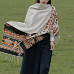 Buddha Stones Tibetan Shawl Colorful Geometry Winter Cozy Travel Scarf Wrap Tibetan Shawl BS 1