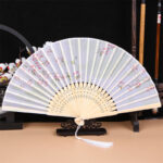 Buddha Stones Classic Birds Singing Flowers Handheld Bamboo Folding Fan Folding Fan BS Birds Red Flowers Branch