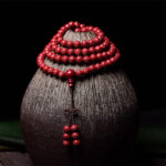 Buddha Stones 108 Mala Beads Cinnabar Om Mani Padme Hum Pattern Engraved Blessing Bracelet Mala Bracelet BS 7