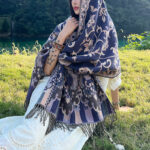 Buddha Stones Tibetan Flowers Leaves Branch Design Tassel Shawl Cozy Travel Scarf Wrap Tibetan Shawl BS Navy Blue