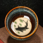 Buddha Stones Lotus Dragon Phoenix Koi Fish Chinese Jianzhan Ceramic Teacup Kung Fu Tea Cup 110ml Jian Zhan Tea Cup BS Blue Fish 8cm*4.3cm*110ml