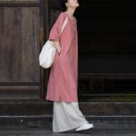 Buddha Stones Handmade Tie Dye Ramie Linen Frog-Button Midi Dress Wide Leg Pants With Pockets Midi Dress&Wide Leg Pants BS 15