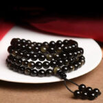 Buddha Stones 108 Mala Beads Natural Gold Sheen Obsidian Wealth Bracelet Mala Bracelet BS 1