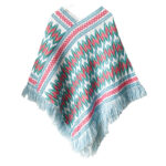 Buddha Stones Tibetan Shawl Striped Knitted Tassels Pullover Winter Cozy Travel Scarf Wrap Tibetan Shawl BS White Red Green 87cm*100cm