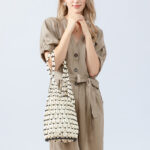 Buddha Stones Hand-woven Wooden Beads Bucket Shoulder Bag Handbag Handbags BS 13