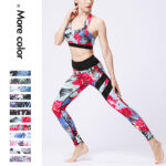 Buddha Stones 2Pcs Sunflower Flowers Leaves Print Top Pants Sports Fitness Yoga Women's Yoga Sets Women's Yoga Sets BS 43