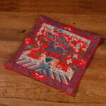 Buddha Stones Crane Phoenix Dragon Kirin Embroidered Cup Mat Pad Tea Cup Coaster Square Kung Fu Tea Mat Tea Mat BS Red Kirin