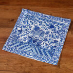 Buddha Stones Crane Phoenix Dragon Kirin Embroidered Cup Mat Pad Tea Cup Coaster Square Kung Fu Tea Mat Tea Mat BS Blue And White Kirin