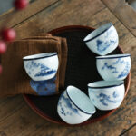 Buddha Stones Koi Fish Lotus Flower Leaf Mountains Tree Ceramic Teacup Kung Fu Tea Cup 130ml Cup BS 1