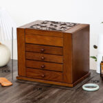 Buddha Stones Vintage Large Capacity Wooden Jewelry Box Jewelry Storage Box With Mirror Jewelry Box BS Five Layers Dark Color 27*19*24cm