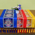 Buddha Stones Prayer Altar Mat Man-Bcu Kalachakra Endless Knot Vajra Tibetan Auspicious Symbols Tassels Table Runner Prayer Altar BS 7