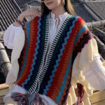 Buddha Stones Tibetan Shawl Colorful Striped Wavy Line Tassels Winter Cozy Travel Scarf Wrap Tibetan Shawl BS 23