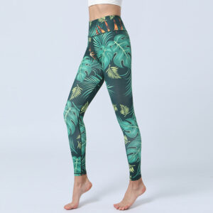 Buddha Stones Leaves Print Pants Sports Fitness Yoga High Waist Leggings Women's Yoga Pants Leggings BS Green Leaves XL(Waist 72cm/Hips 87cm/Length 88.5cm)